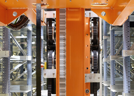 This is the patented belt technology from LTW, which guarantees a longer service life of the stacker cranes This is the patented belt technology from LTW, which guarantees a longer service life of the stacker cranes