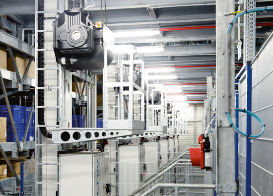 Eight aisle-bound stacker cranes Eight aisle-bound stacker cranes