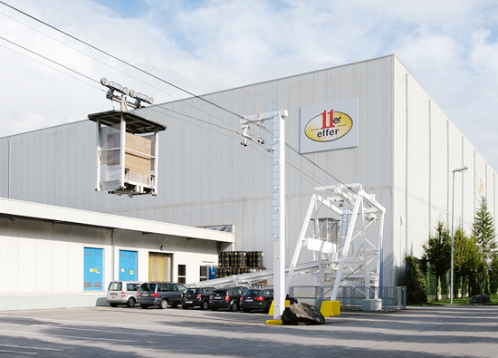 The high-bay warehouse and the production facility from the outside